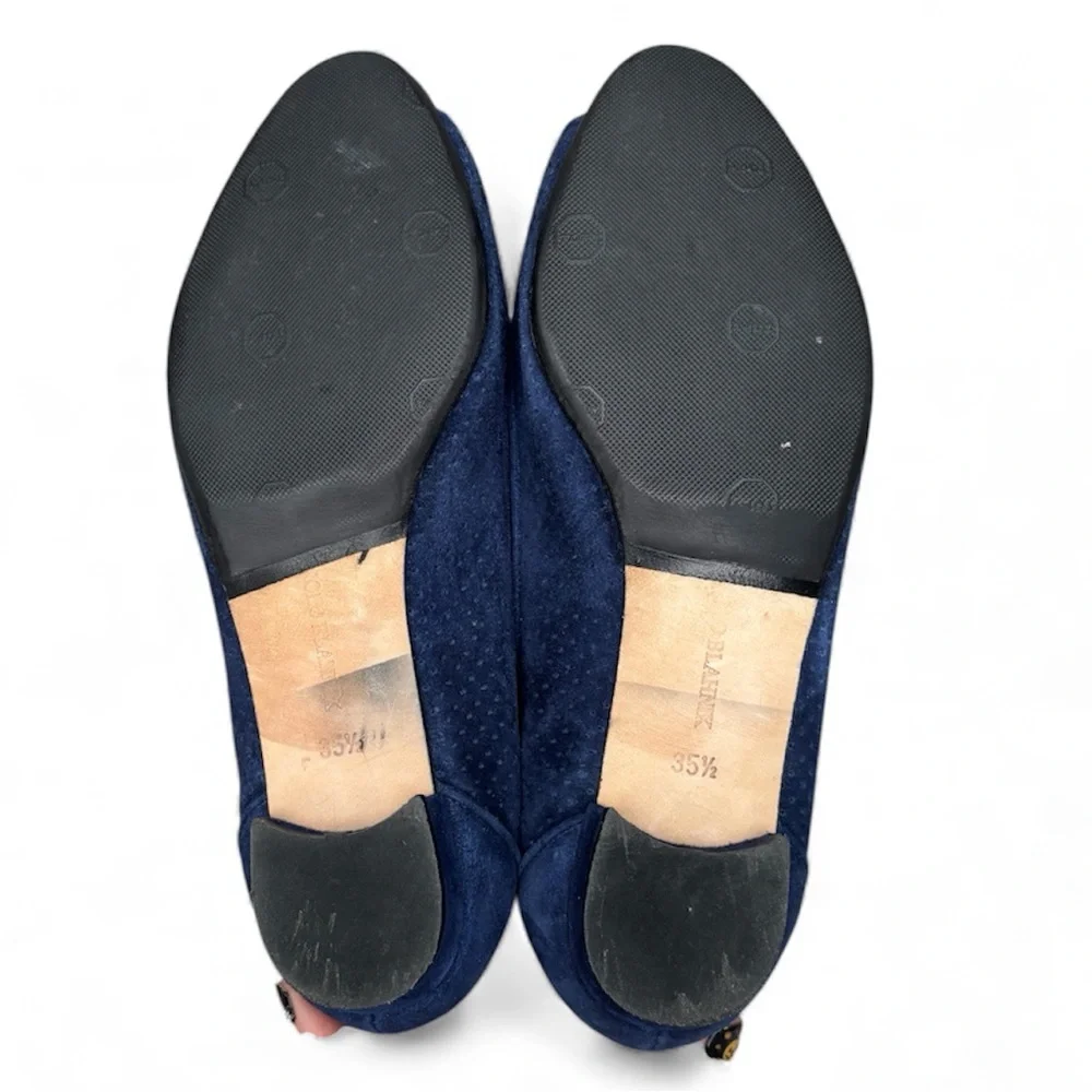 Manolo Blahnik Navy Blue Suede Peep Toe Flats 35.5 - Picture 8 of 9